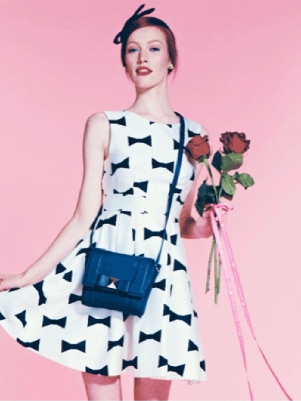 kate spade Cream Midi Marylin Dress with Black Bow Print